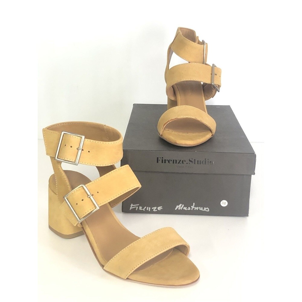 Firenze Studio Womens Size 8 Open Toe Block Heel Sandal Shoes Mustard Color NEW
